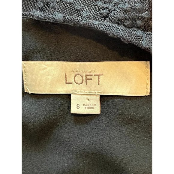 Ann Taylor LOFT Women Lace Blouse Tank Top Embroidered Scalloped Hem Black SZ S - Picture 5 of 6